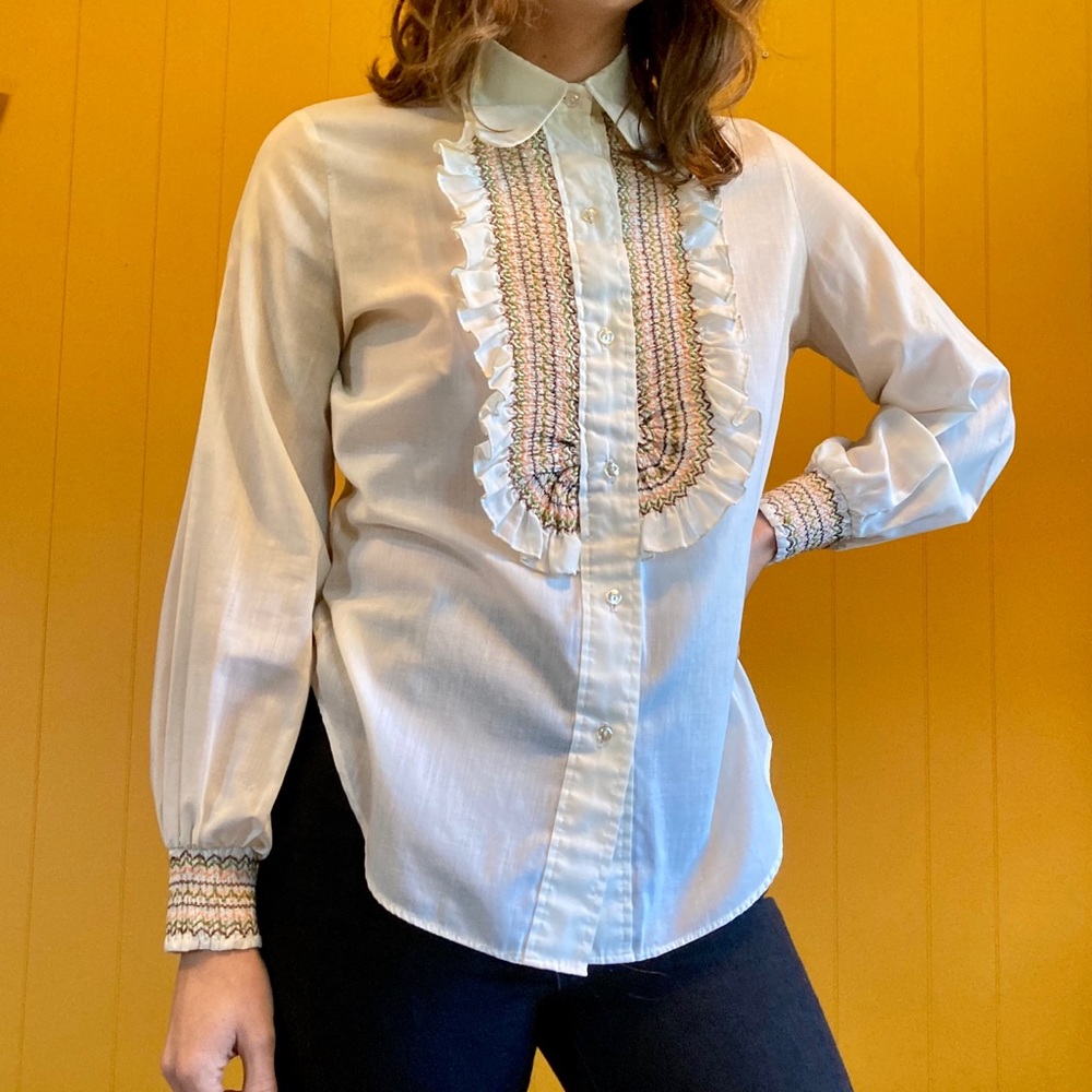 *Vintage* 60s Victorian Revival Ruffle Blouse